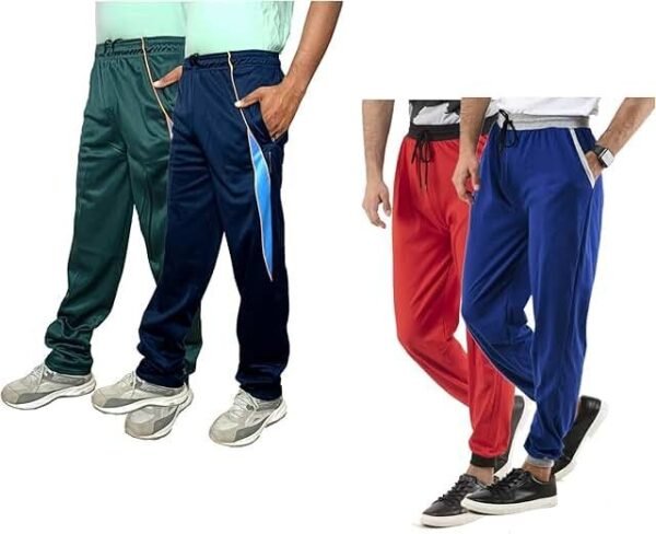 IndiWeaves Mens Cotton and Warm Polyester Track Pants (Bottle Green,Navy Blue,Red,Blue,38) Pack of 4