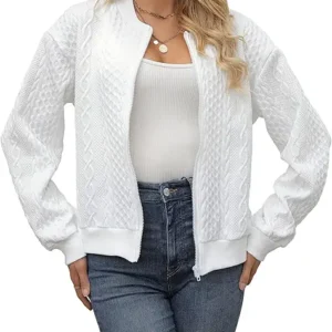 Women's Polyester Solid Color Long Sleeve Zip Up Bomber Casual