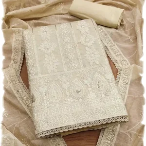 Women's Elegant Lucknowi Work with Modal Cotton Chanderi